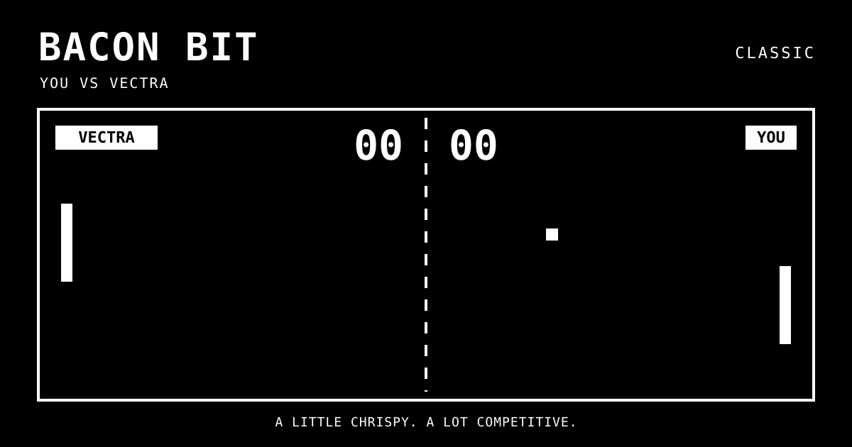 Bacon Bit in Classic: a black court, white paddles and a white ball.
